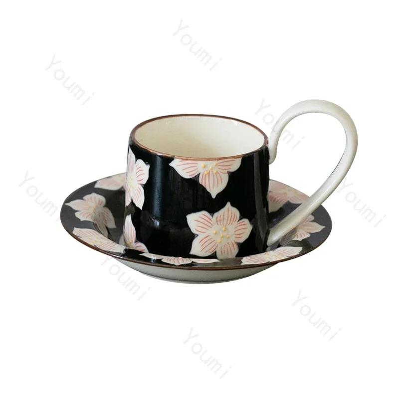 Ručně kreslené retro keramické šálky na kávu, špičkový reliéfní květinový hrnek, lehký luxusní šálek a podšálek do kavárny, více stylů, dárky