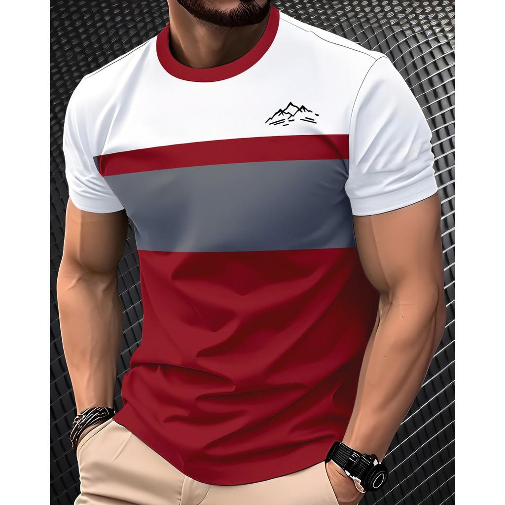 Summer Round Neck 3D Striped Graphic Print Top Fashionable Casual Short Sleeved Men's T-shirts