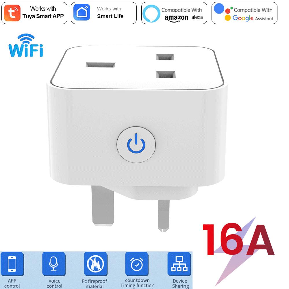 Tuya Smart Socket 16A/20A WiFi or Zigbee UK Plug 3pin Adapter Home Alexa Voice Control With Energy Monitering Function