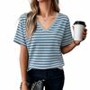 Women’s Short Sleeve V Neck Striped T Shirt Basic Summer Blouse Casual Loose Fit Lightweight Top for Daily Wear