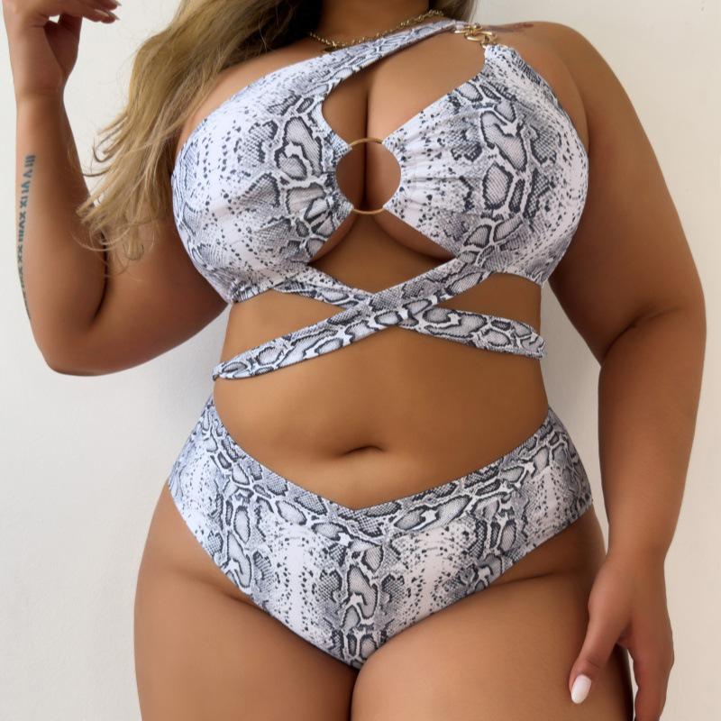 Shencai Plus Size Sexy Snake Print Bikini Swimsuit