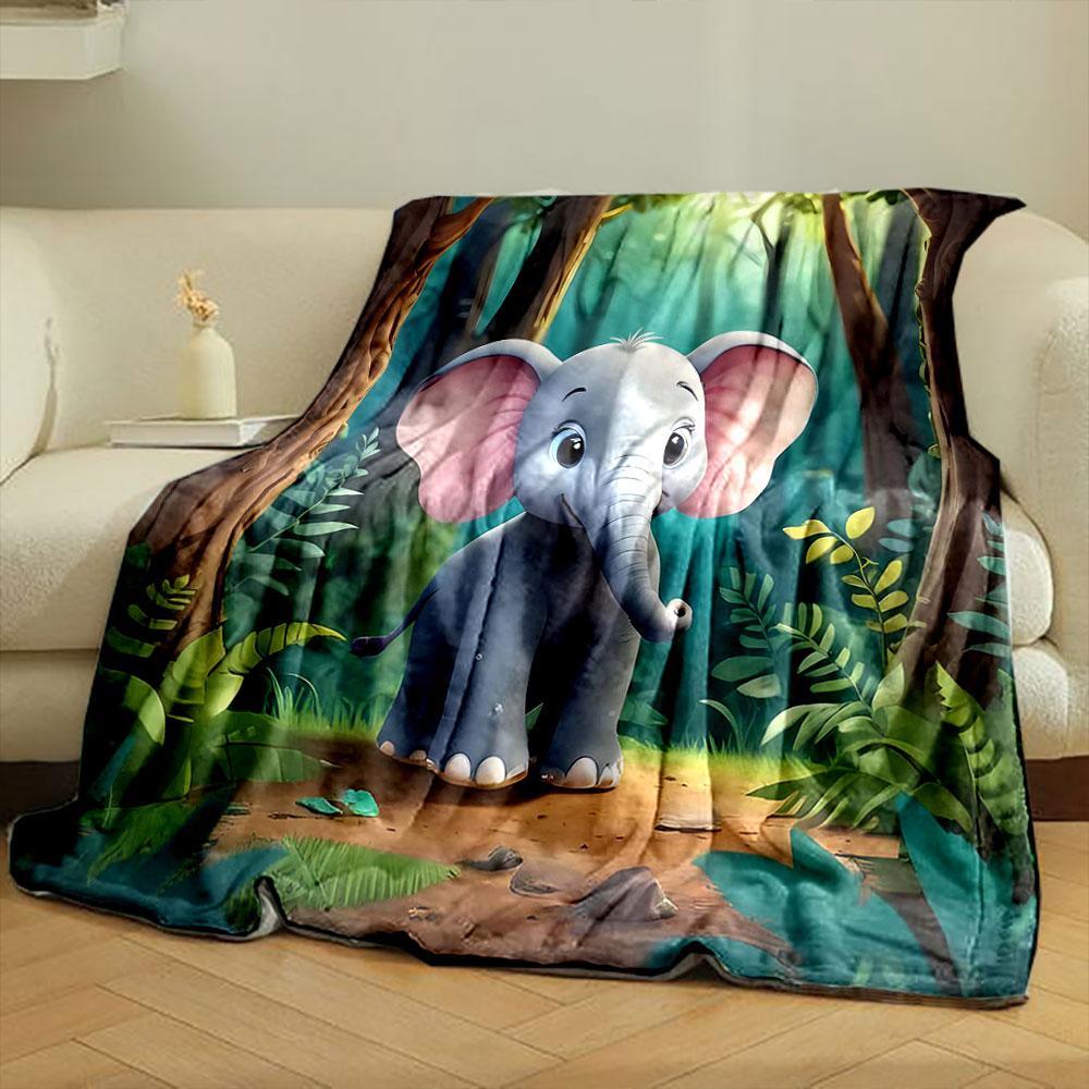 Adorable Cartoon Elephant in Forest print blanket soft and cozy perfect for the living room bed sofa or a nap,gift