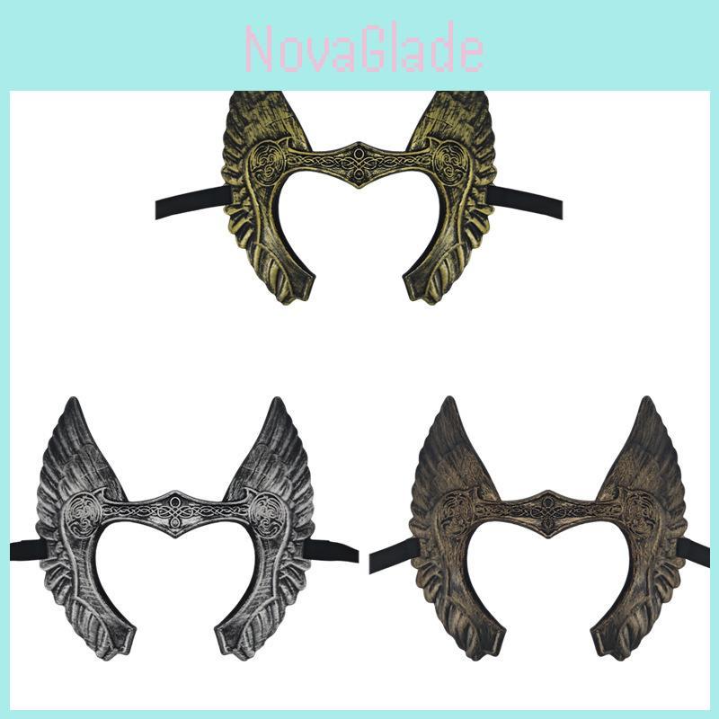 Viking-Stil Kunststoffmaske mit Hörnern für Halloween, Cosplay und Fantasy-Kostüme