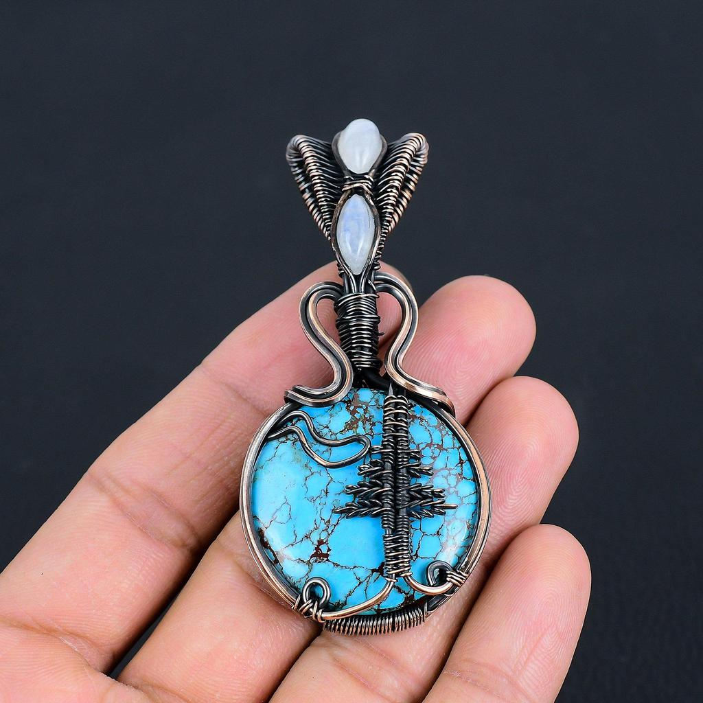 Blue Turquoise Pendant, 999 Copper Wire Wrapped Pendant Handmade Gemstone Jewelry, Gifts For Wife Brand New Pendant