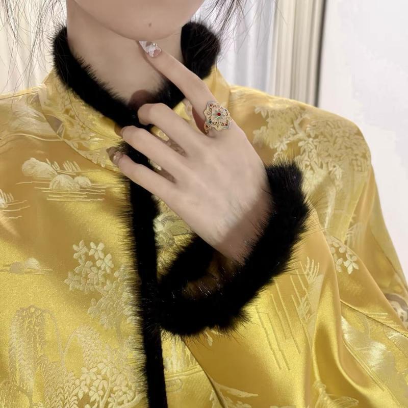 Enamel Burnt Blue Lace Eternal Bright Palace Open Ring Light Luxury Versatile Exquisite Oil Dripping Ring