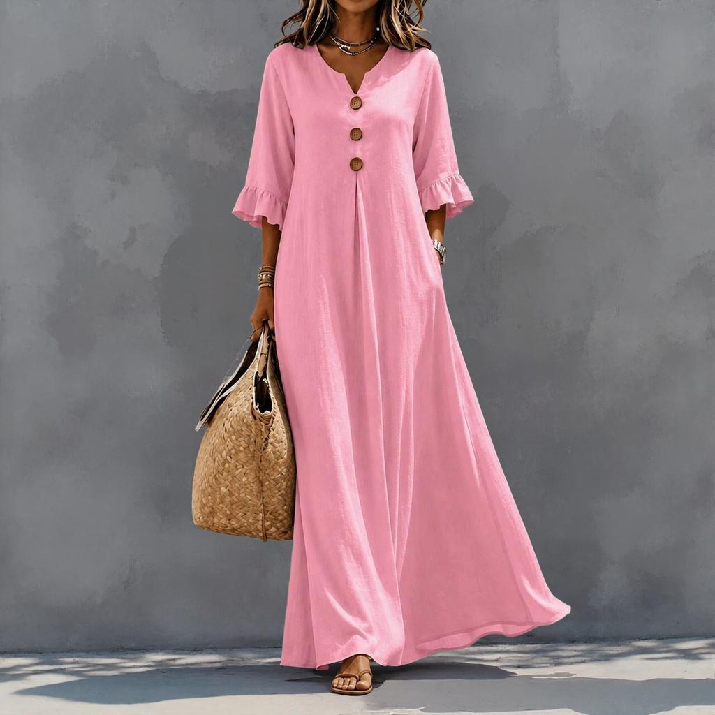 Women's autumn new solid color V-neck dress, fashionable temperament loose pendulum dress