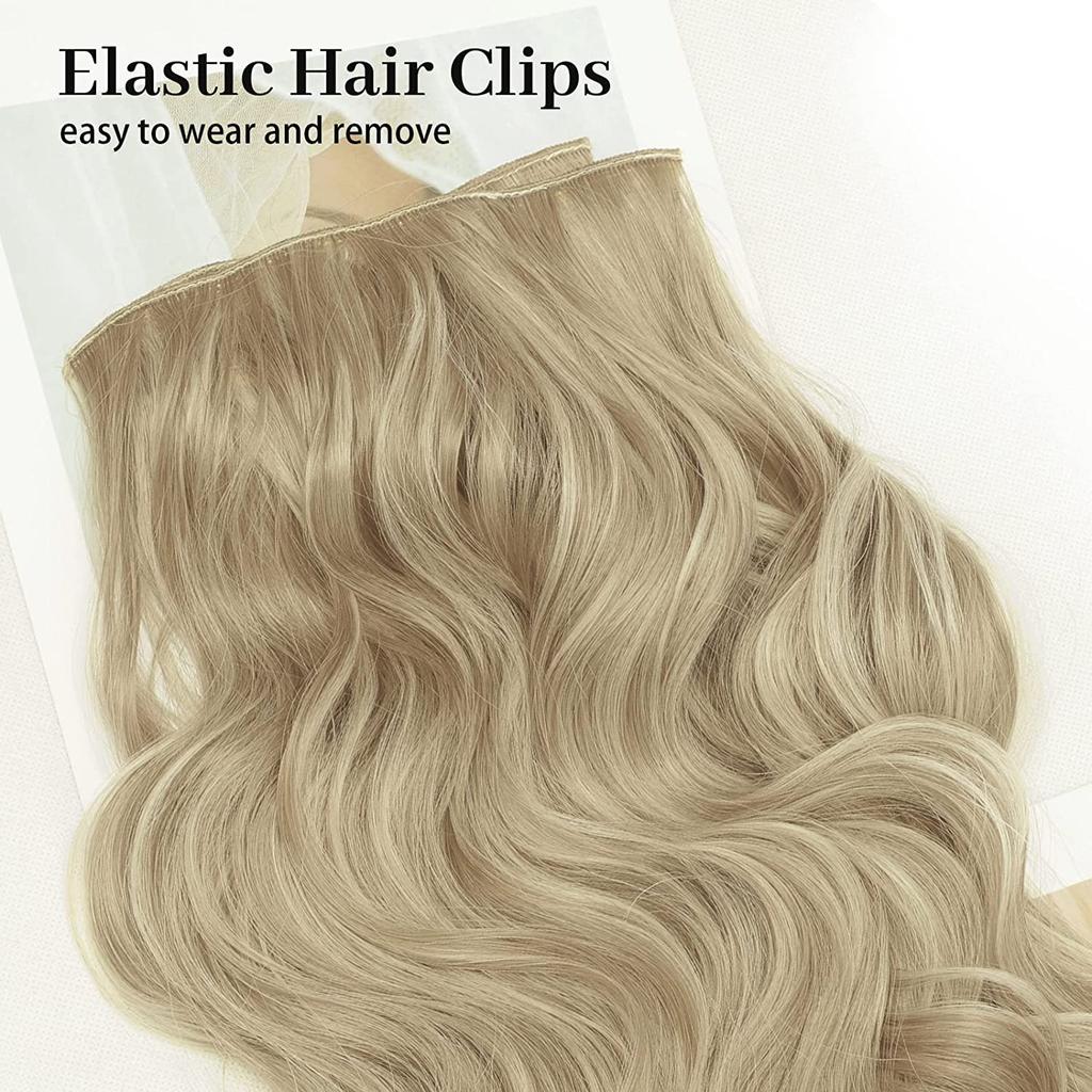 Light Blonde Long Wavy Clip On Hair Extension Synthetic Fiber Natural Wavy 4 Pieces Daily Wear Invisible Hairpiece KTB