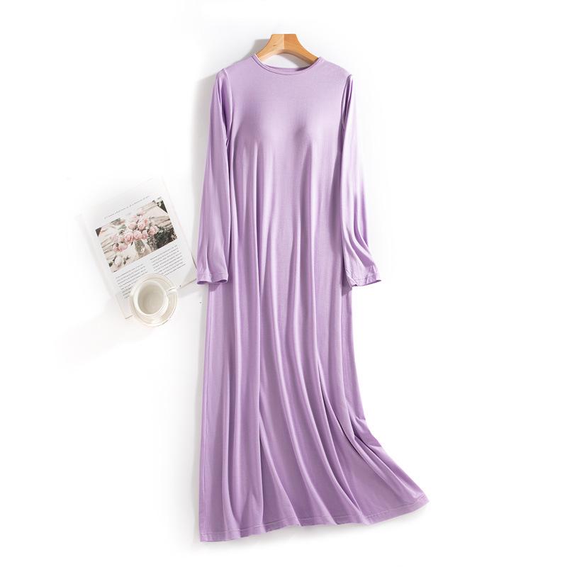 Women s Long-Sleeve Ice Silk Nightgown with Chest Pads for Summer Large
