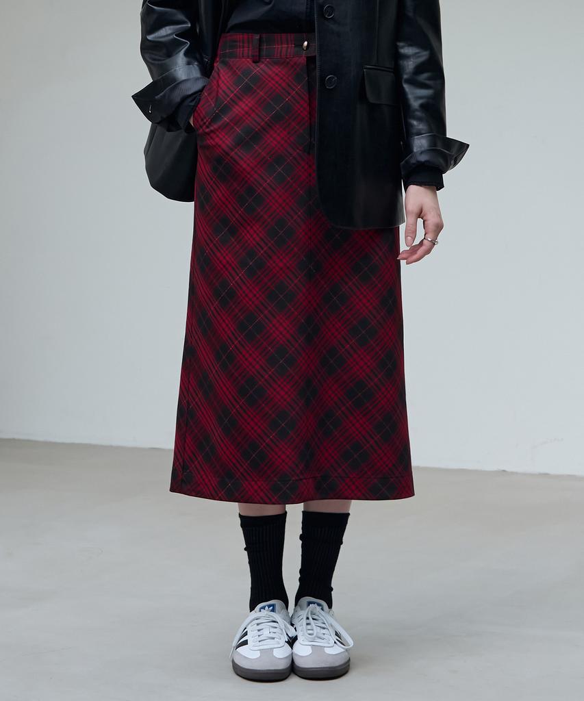 Deuloupisumeon Bias Check Goldish Midi Skirt [Navy]