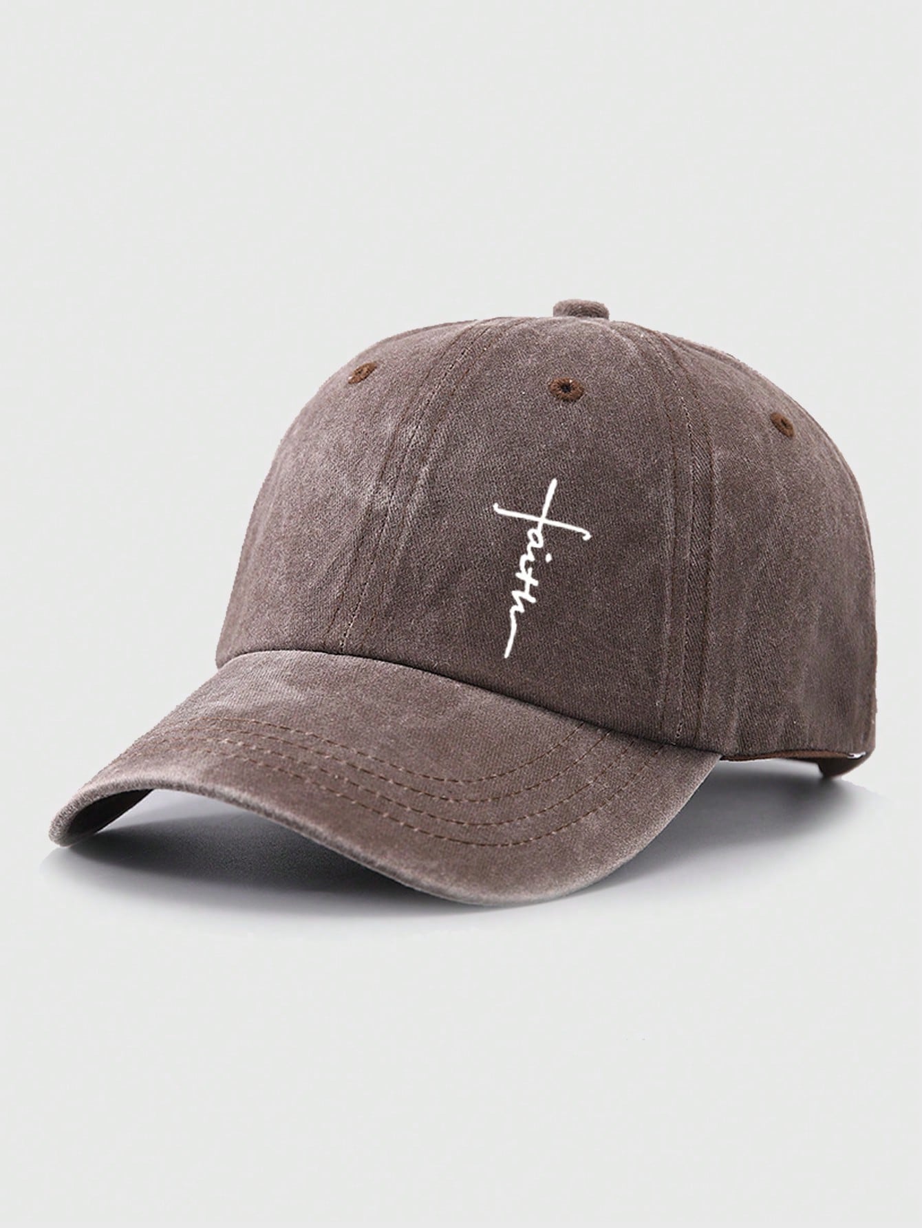 

Cross Print Baseball Cap, Solid Color Washed Vintage Casual Sports Hat, Adjustable Lightweight Dad Hat, Unisex Adjustable коричневый