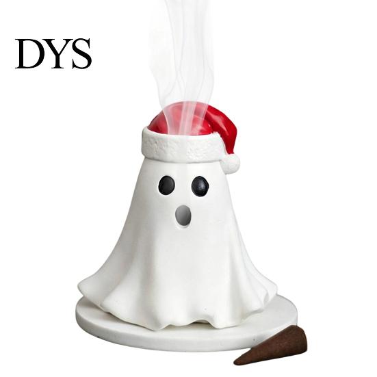 Resin Ghost Statue Incense Burner, Christmas Hat Holder, with Decorative Figurine Cones, Cone Holder for Yoga Room Home Halloween Decor Burner