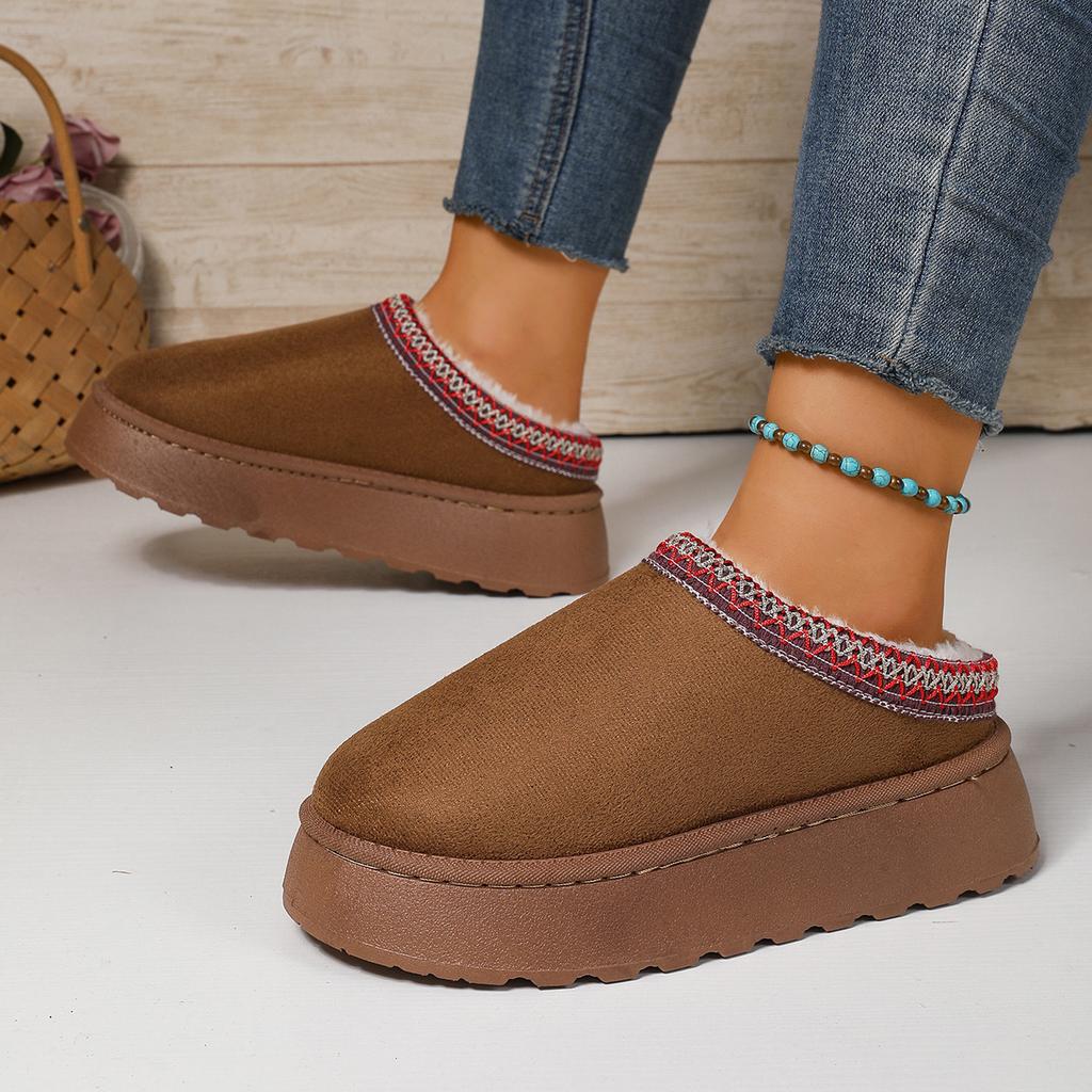 Außenhandel Übergröße Herbst und Winter neue Spitze Mode Schneestiefel Damenschuhe Halbschlappen Baumwollschuhe verdickte Plüsch Hausschuhe Damen