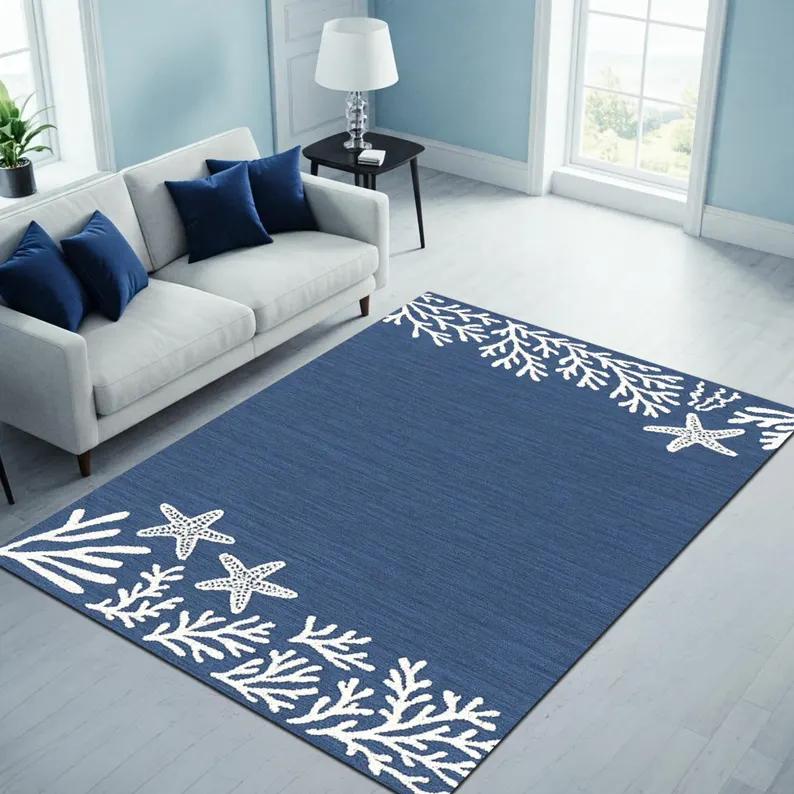 Богемный Стиль Океанский Ковер Ромбовидная Сетка Синий Акварельный Ковер Серия Океан Коврик для Двери Подарок для Любителя Океана Декоративный Ковер 40x60cm
