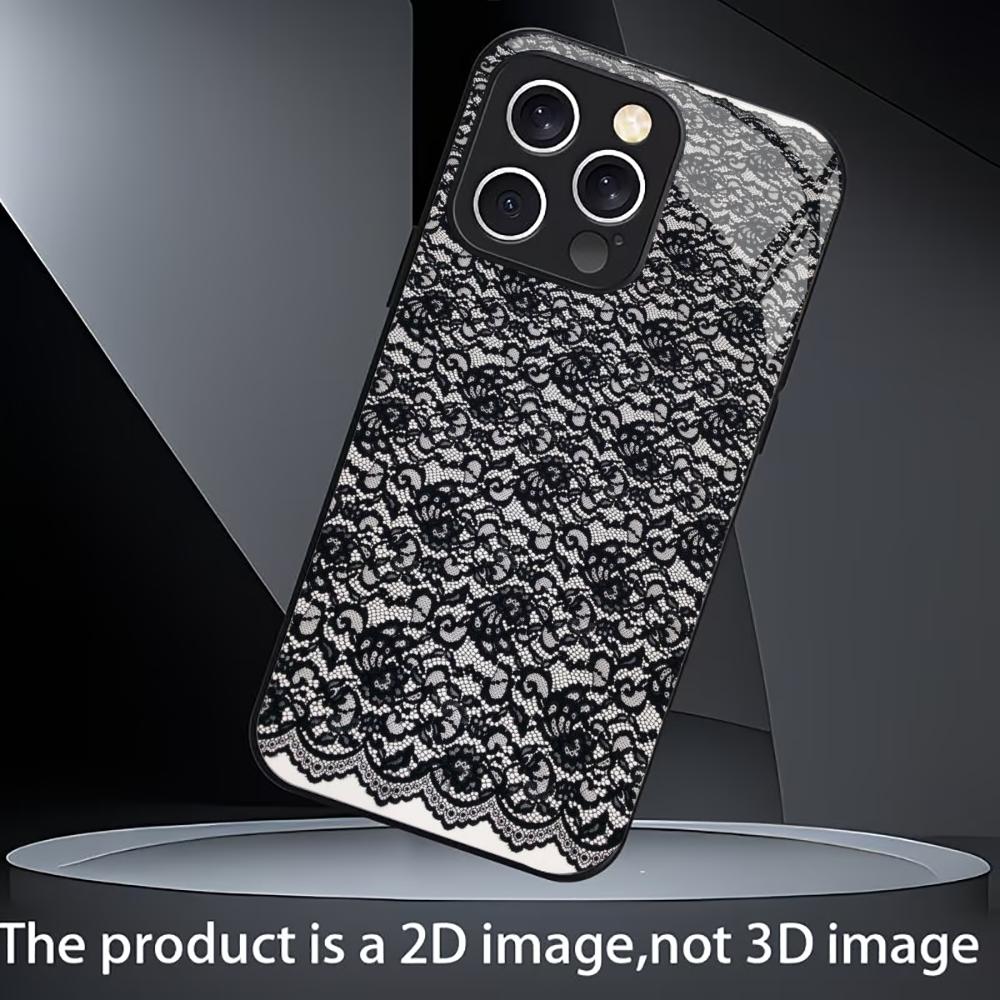 Moderne Schwarze Spitze Floral Handyhülle Handys für iPhone 17 Pro Max Hülle Glas für iPhone 17 16 15 14 13 12 11pm Pro Plus