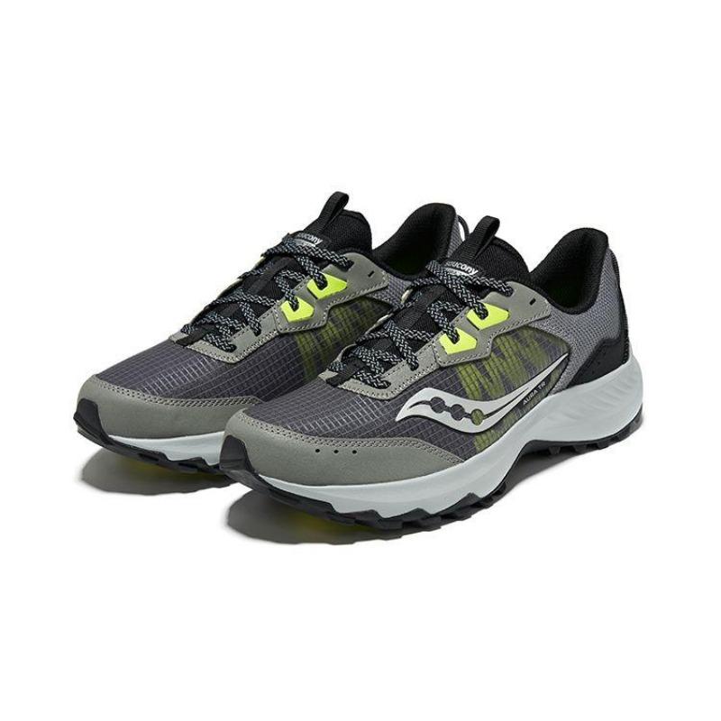 Saucony AURA TR men low-top running shoes grey yellow cushioned breathable durable S20862-100
