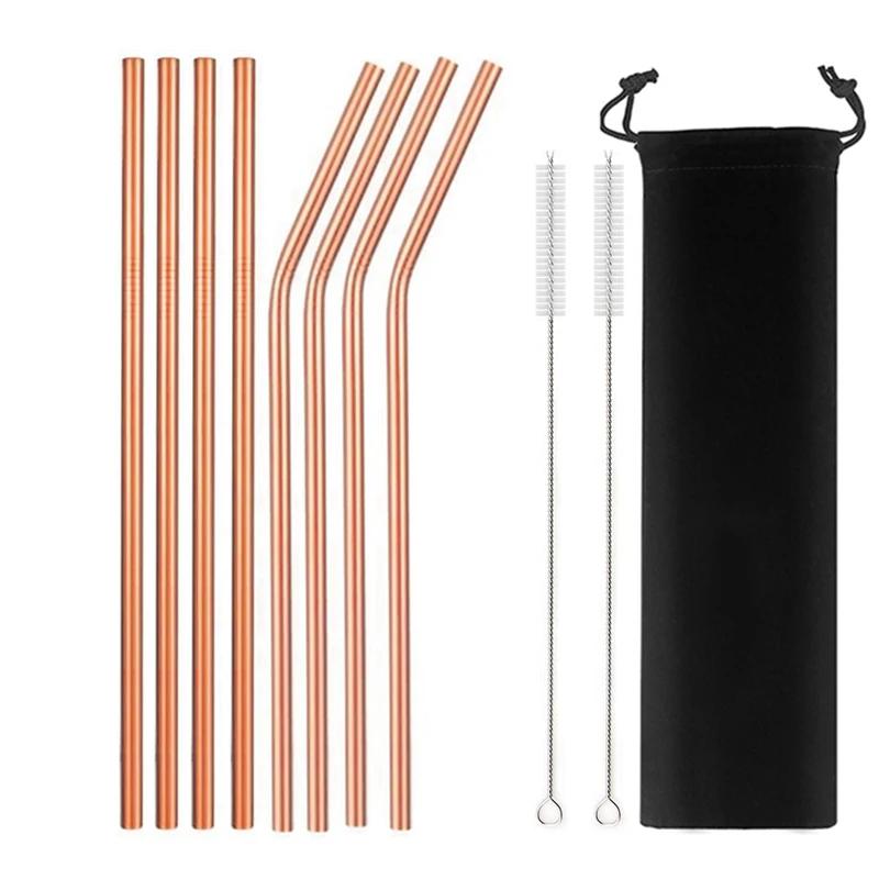 Mixing Color Reusable Metal Drinking Straws 304 Stainless Steel Straw Set with Cleaner Brush Bar Drinkware Party Accessory