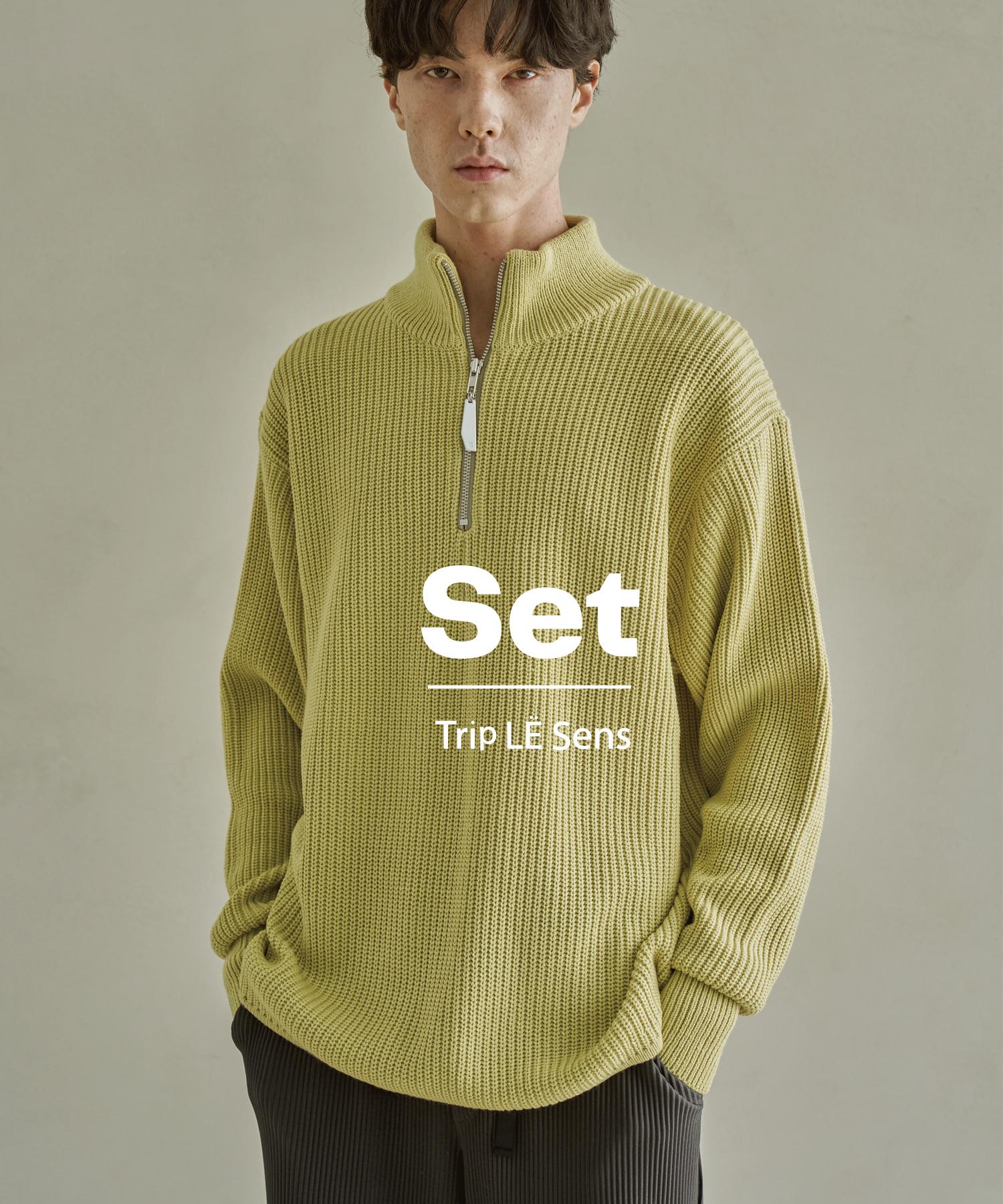 Triple Sense Rib Half-Zip Knit_Yellow Green M