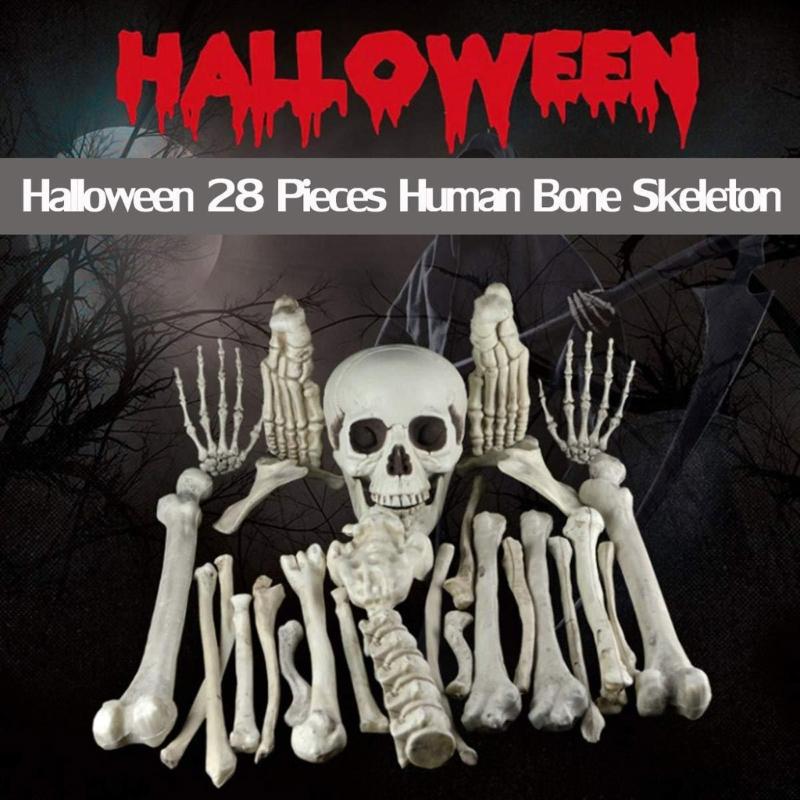 28 Pack Skeleton Bone and Skull Halloween Skeleton Bone Figurine for Halloween Spooky Graveyard Ground Decoration