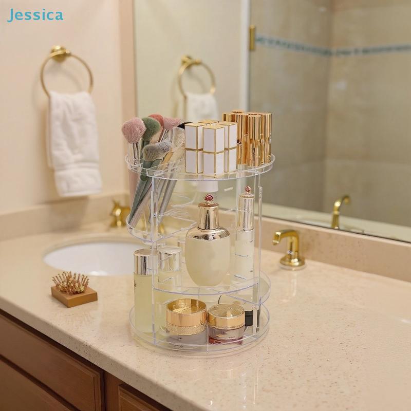 Organizzatore per Trucco Rotante a 360° Rastrelliera Trasparente in Acrilico per Cosmetici, Skincare, Pennelli e Prodotti di Bellezza