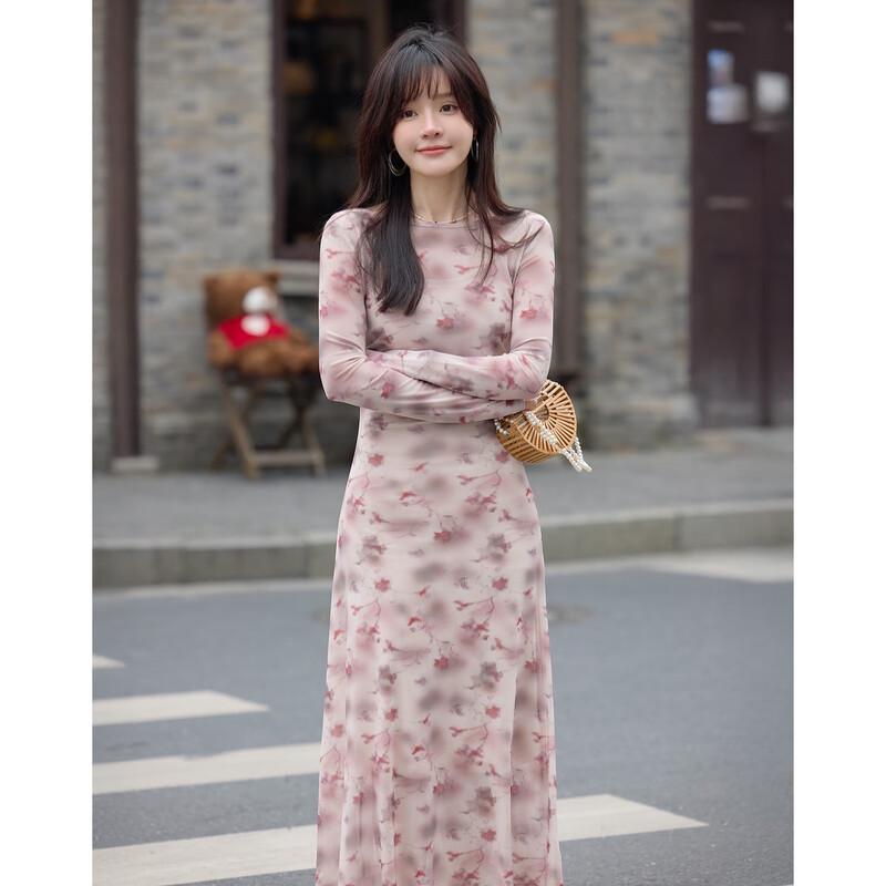 Gentle Floral Print A-Line Midi Dress with Cinched Waist