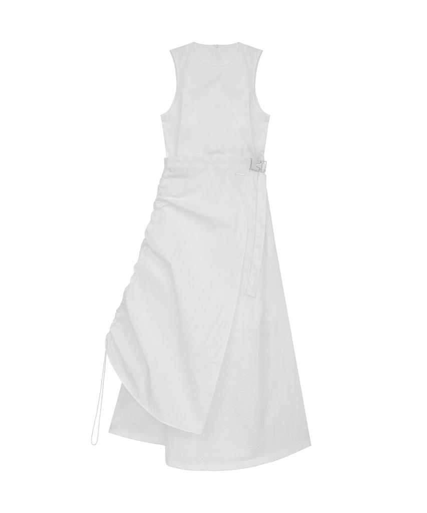 Teulimingbeodeu Belted Shirring Wrap One-Piece [White]