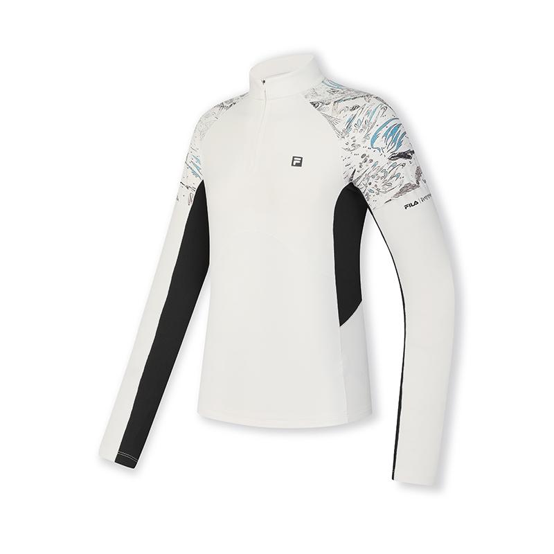 Fila Casual Stand Collar Half Zip Long Sleeve T-Shirt Women Tops Snow-White A11W517202FWT