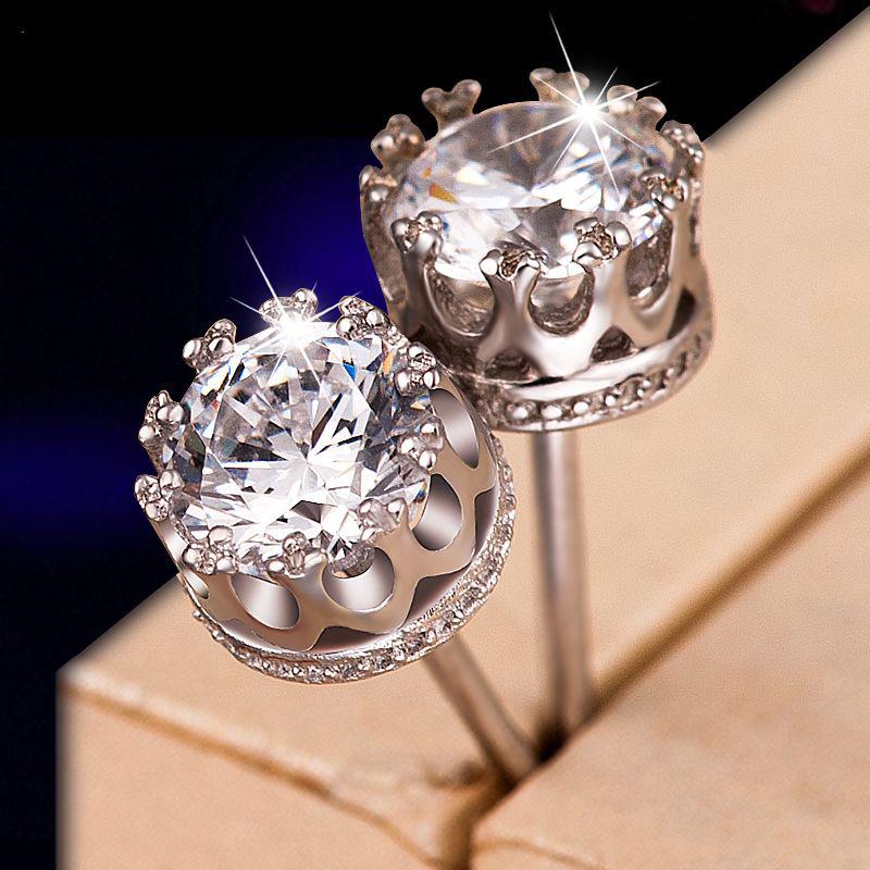 Crown Crystal Stud Earrings: Simple Korean Style, Openwork Design, Fashionable and Versatile Jewelry. Geometric