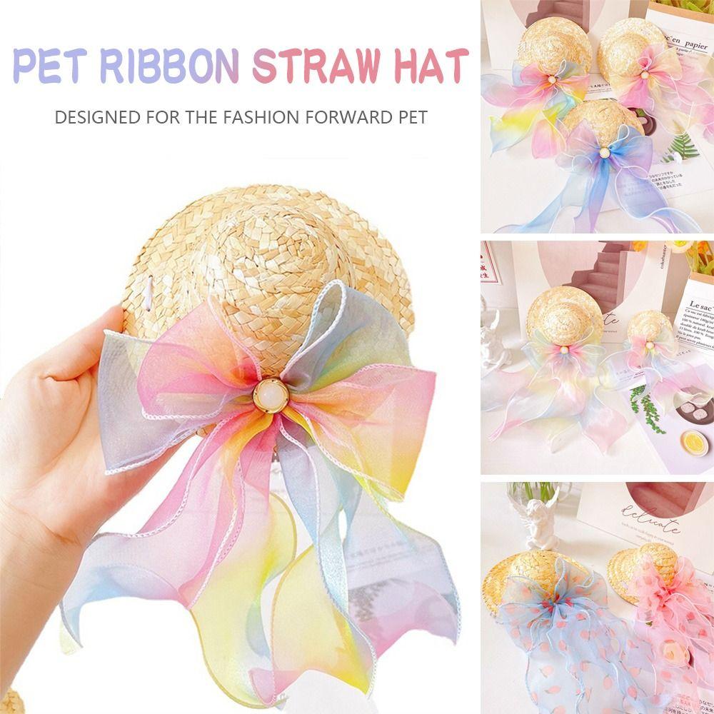 

Регулируемые товары для домашних животных в стиле ретро, ​​головные уборы для домашних животных, шляпа от солнца для собак, соломенная шляпа с лентой для домашних животных, реквизит, шляпа, кепка для собаки