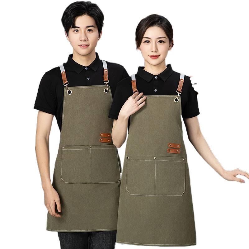 Stain-Resistant Canvas Apron with Logo for Coffee Shops and Nail Art Studios