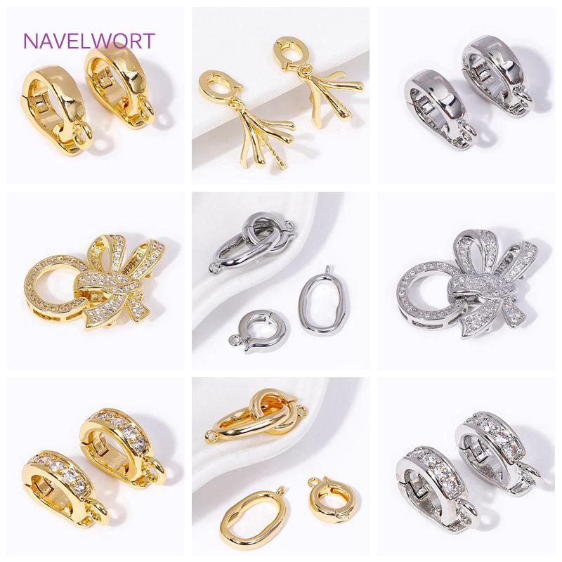 18K Gold Plated Pearl Clasp Connector,Brass Oval Connector Fastener Clasps For DIY Bracelet Jewelry Making Accessories