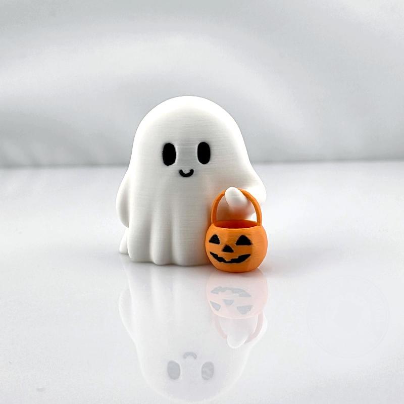 

3D Printed Halloween Ghost Pumpkin Statue - Cute Trick-or-Treater Gift Ornament