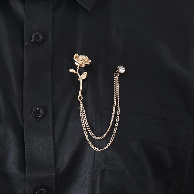 Nieuwe Metalen Roos Bloem Broche Strass Kwast Ketting Reversspelden voor Mannen en Vrouwen Trendy Sieraden Pak Hemd Badge Accessoires