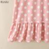 ZANZEA Women Casual Round Neck Short Sleeve Polka Dot Print Patchwork Summer Dress