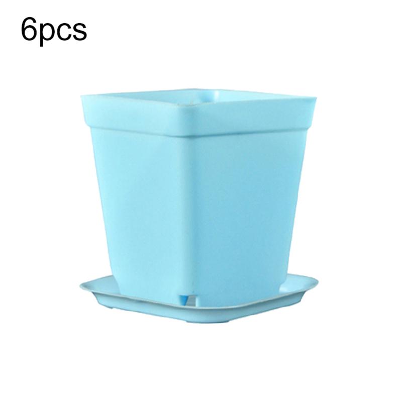 6pcs Plastic Square Flower Pot with Cover 7x7cm Garden Balcony Decoration Office Desktop Flower Pot Plant Growing Container TMZ