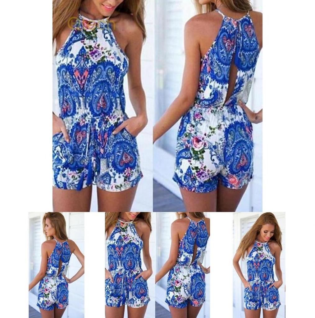 Stylish Women Summer Sexy Romper With Beautiful Floral Print And Backless Design