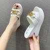 Maogu Korean Fashion Metal Sandals and Slippers Thick-soled High Heel Flip-flops Platform Wedge Slippers 2024 Women Summer Shoes