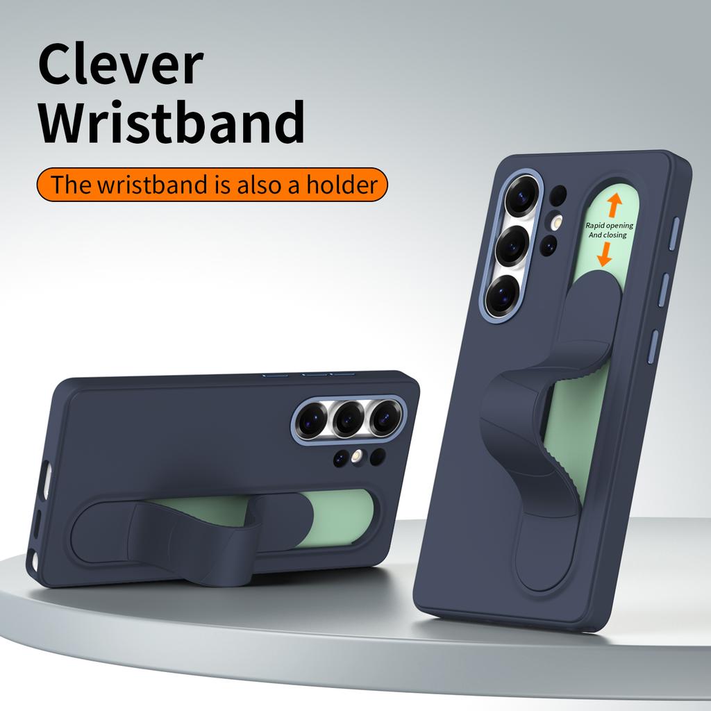 For Samsung Galaxy S24 Ultra Case Smart Key Invisible Wristband Kickstand PC+Silicone Phone Cover