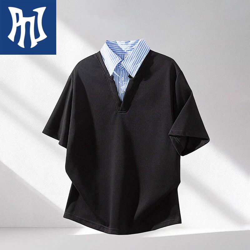 PNJ Men s Striped Fake Two-Piece Polo T-Shirt XL