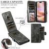 For iPhone 16 Plus Magnetic Case Detachable PU Leather Zipper Wallet Cover