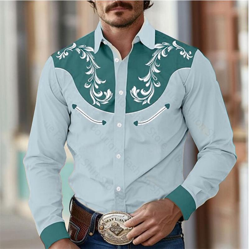 

Floral Retro Western Men s Shirt Outdoor Street Casual Daily Spring and Summer Lapel Long Sleeve S-5XL Stretch Fabric Shirt 5XL