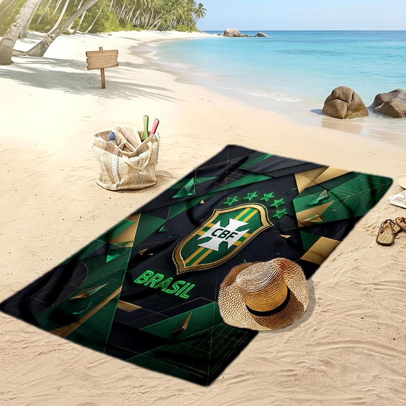 Brazil Football Print Beach Towel Quick Dry Super Absorbent Soft Bath Towel for Swimming Beach Travel Fan Souvenir Gift