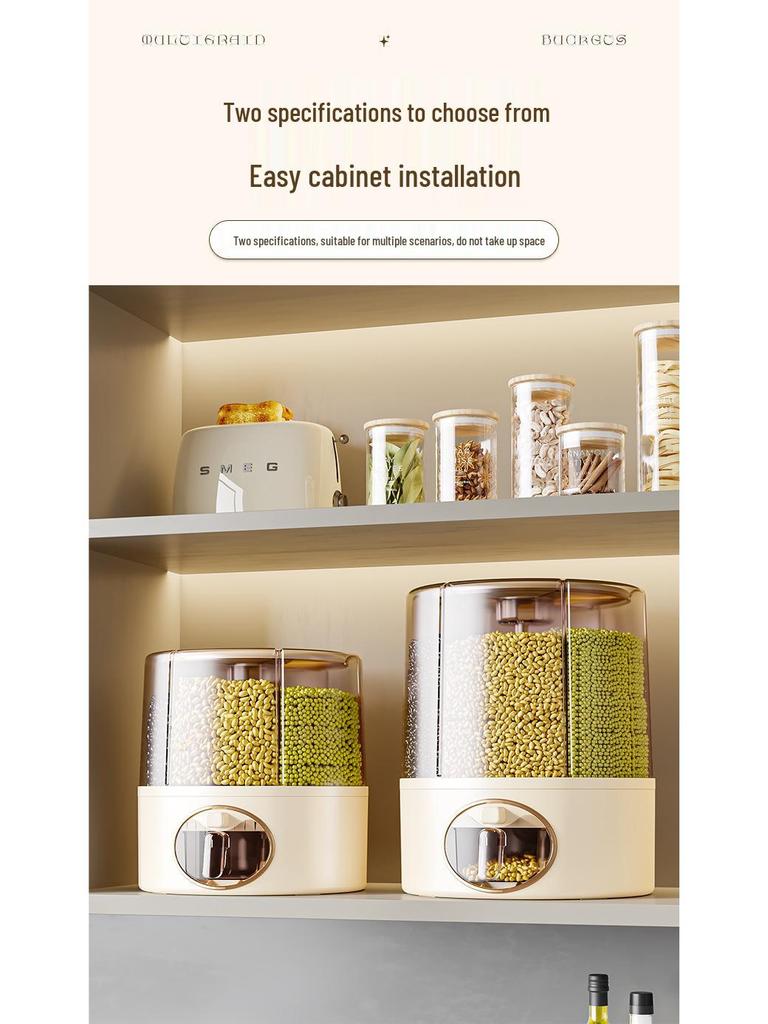 Rotatable Household Rice and Grain Storage Box: Insect & Moisture-Proof, Sealed, Compartmented Bucket