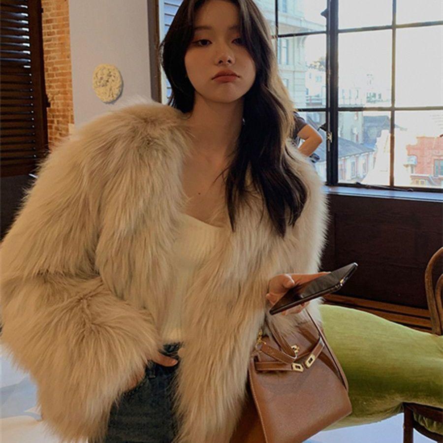 Imitation fox fur imitation coat women's short autumn and winter light thin cotton imitation mink fur coat