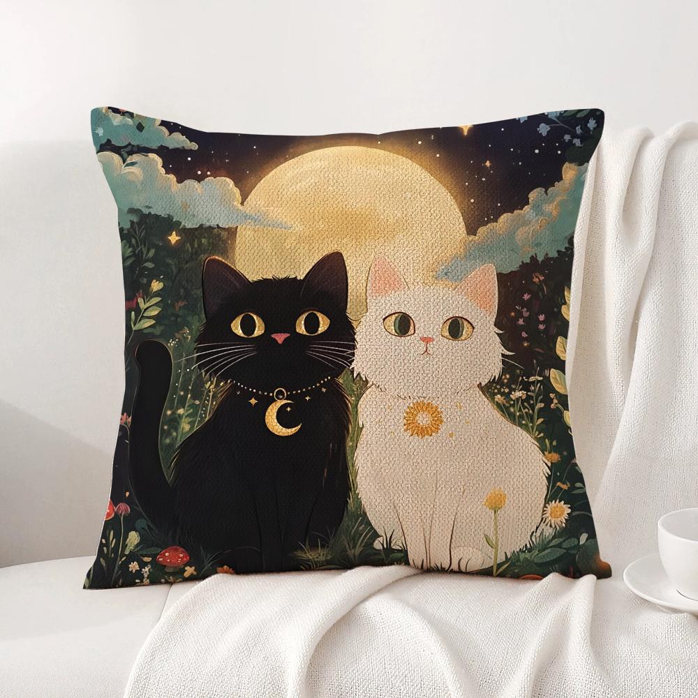 Wizard Cat Cushion Cover Natural Linen Organic Fabric DoubleSided Printing Sofa Home Decor Breathable Bed Pillow