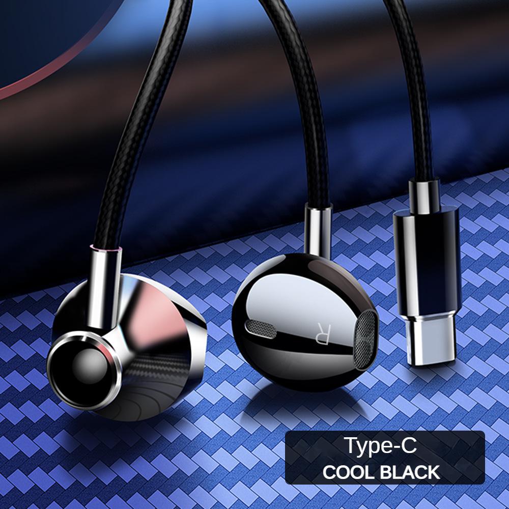 Heavy Bass Type C 3.5mm HIFI Stereo Wired Earphones In-ear Headphones with Mic Earbuds Noise Reduction Gamer Headset for Samsung