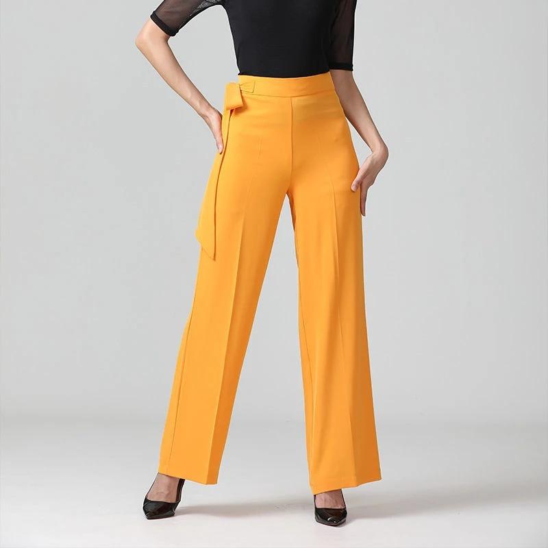 Lockere Tanz-Modern-Hose Ballsaal-Tanz Fließend Hohe Taille Hose Latein Band Hohe Taille Weite Beine Latein-Tanzhose