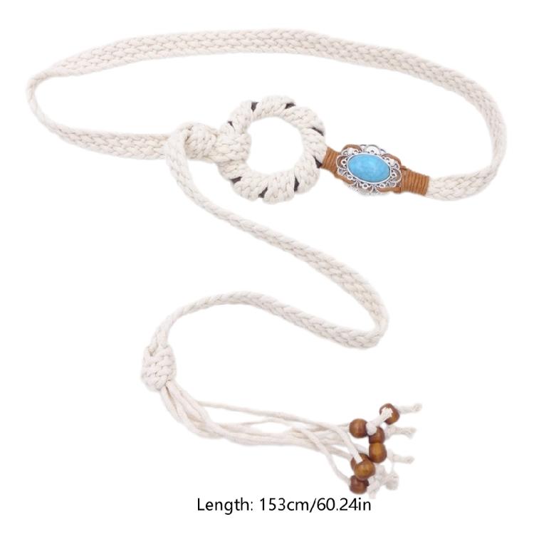 Braided Women Waist Belt Wide Bohemian Handmade Belts Beads Decors Waist Belt