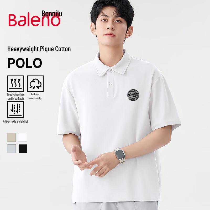 Baleno Men s Retro Printed Heavyweight Polo Shirt L