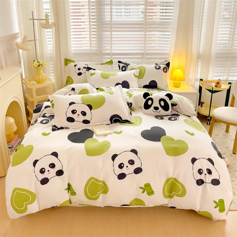 Cute Bear Bedding Set No Filler Ins Korean Style Khaki Brown Striped Comforter Covers Queen Size Kids Adult Soft Thick Bedding
