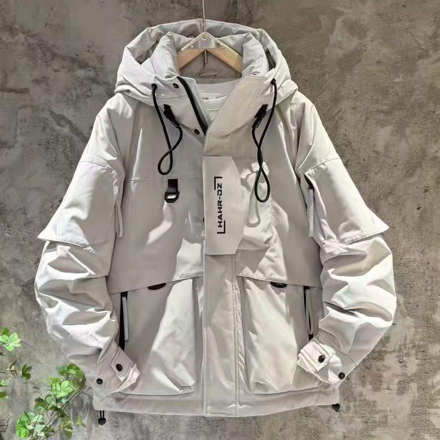 

2025 Men s Thickened Hooded Down Windbreaker for Winter - Versatile Outdoor Workwear Jacket 4XL (180-200 kg) брудно-білий